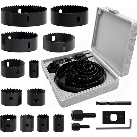 Hole Saw Set, Hole Saw Wood (Diameter 19-127 mm), Hole Saw Metal Cutting Depth 20 mm, Hole Saw Set for Plasterboard, Plastic Panels, Woodworking, Composite Panels 16-Piece (1/5)