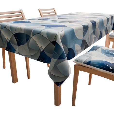 Nappe de Table en Microfibre Antitache, Nappe de Cuisine Motif Cercles Bleu, 6 Personnes (140x180 cm) (1/5)