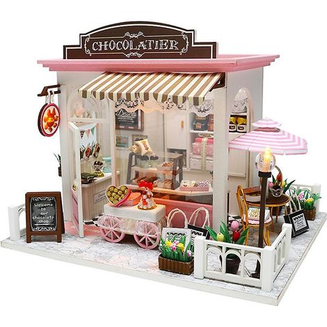 Maison de poupée miniature à monter soi-même, avec éclairage LED et meubles, coffret cadeau