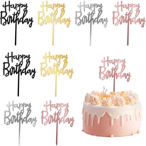 décorations « Joyeux anniversaire », en acrylique pailleté, pour cupcakes et gâteaux d'anniversaire (enfants, adultes, maman). (1/5)