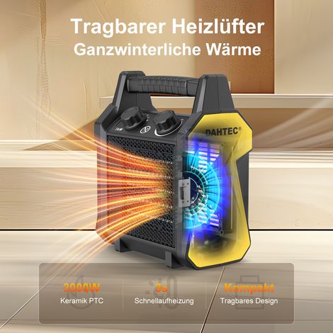 DAHTEC Tragbarer Gebläseheizer 3000W, Doppelte Sicherheit & Mini-Design, Ideal für das ganze Haus (1/5)