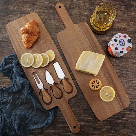 Ensemble planche à fromage en bois d'acacia avec couteau à fromage pour fromage steak et découpe marron (1/5)