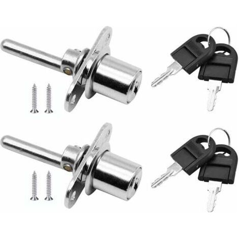 Pieces Drawer Lock with Key for Furniture, Piston Lock for Filing Cabinets, Display Cabinets, Diameter 16 mm, Length 61 mm (Silver)