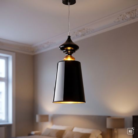 Pendelleuchte Ø 19 cm E27 Schwarz Glas Metall Klassisch Hängelampe (1/5)