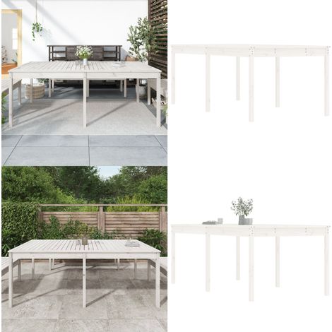 Mesa de jardín madera maciza de pino blanco 203,5x100x76 cm - Mesa de exterior - Madera de pino