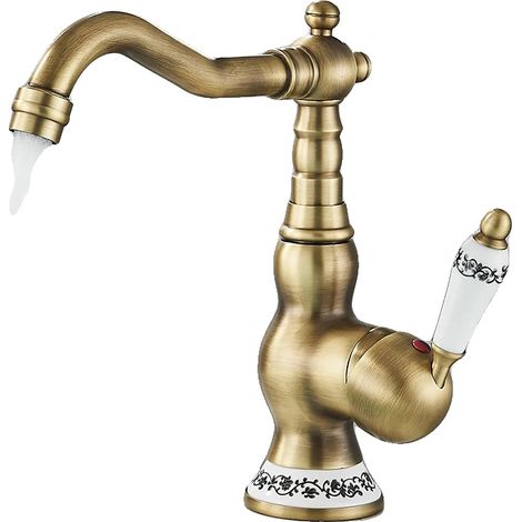 Rubinetto monocomando per lavabo, miscelatore acqua calda e fredda, ottone anticato B1 (1/2)
