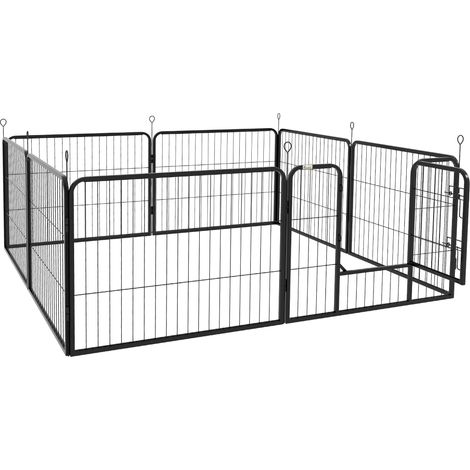 PawHut Luxe modulares Laufgitter aus schwarz epoxidbeschichtetem Stahl, 80x60 cm, mit abschließbarer Tür, für Hunde, Kaninchen, Nagetiere und Kleintiere