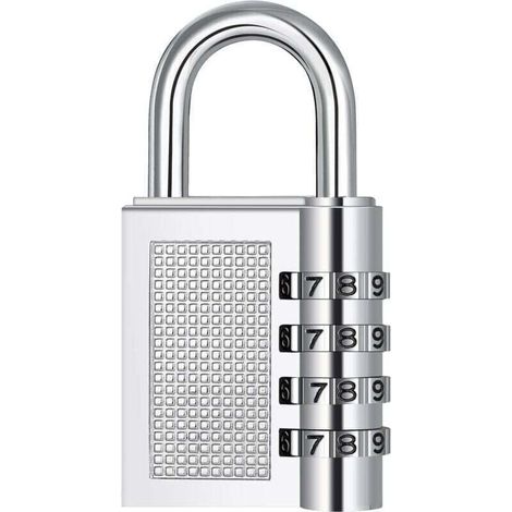Cadenas à combinaison à 4 chiffres pour casiers - Empé de l'école de gym, cadenas extérieur résistant aux intempéries pour clôture, portail, abri de jardin, garage, argent (1/4)