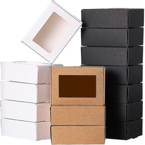 30 mini boîtes en papier kraft avec fenêtre, idéales pour offrir des cadeaux, des savons, des friandises ou des pâtisseries (noir) (1/5)