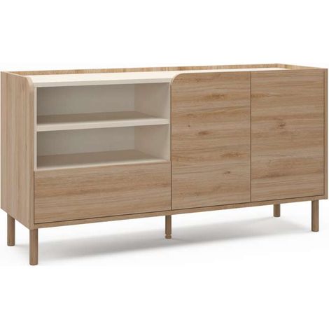 Mueble aparador 2 puertas 1cajón 2 huecos md-Rufino acabado roble cadiz/visón, 141cm(ancho) 75.5cm(alto) 44cm(largo) (1/4)
