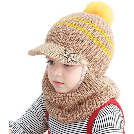 Kinder Schlupfmütze mit Bommel, warm gefüttert, für Mädchen & Jungen (1/5)