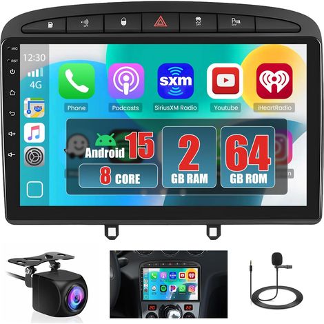[8 Core 2+64GB] Android 15 Autoradio, Carplay Android Auto sans Fil, pour 308/408 2007-2013 Radio, Écran Tactile 9’’ Bluetooth Stéréo Mirror Link Navi GPS WiFi FM RDS SWC (1/5)