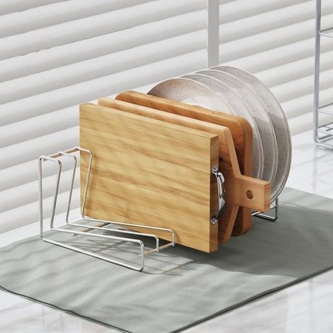 Égouttoir à vaisselle en acier inoxydable 304 antirouille avec fentes verticales, support de rangement d'assiettes compact, (grand) (1/5)