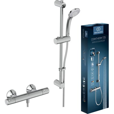 Ideal Standard - Ceratherm T25, Kit doccia con miscelatore termostatico, Set saliscendi doccia, Cromato