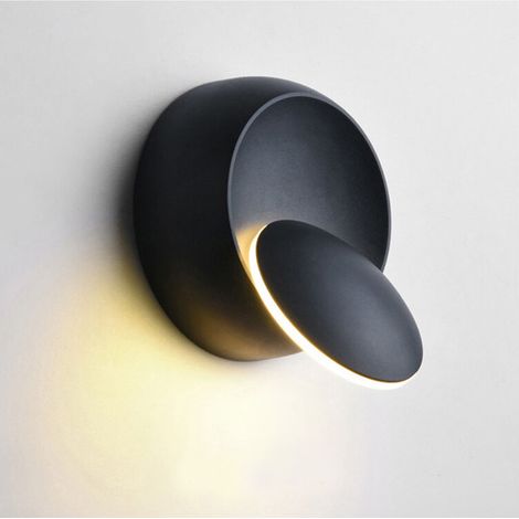 VURAHOME - 1 pièce noir lumière chaude 3000K Simple créatif moderne lampe de chevet chambre salon escalier allée LED rond croissant applique murale (1/5)
