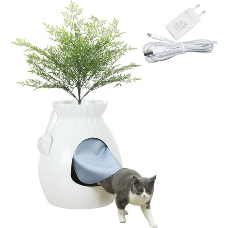 Bac à litière anti-odeurs en forme de vase – Cuillère et tube d'alimentation – ABS et acier inoxydable – 50 x 48,5 x 58,7 cm – Blanc
