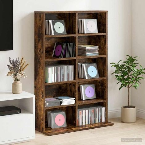 vidaXL CD Cabinet Smoked Oak 65 x 23.5 x 97.5 cm Engineered Wood (1/5)