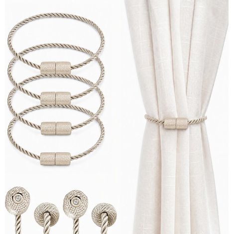 Embrasse Rideau Magnétique, 4 Pièces Attache Rideau sans Percage Beige – Embrasse pour Rideaux pour Salon, Chambre, Bureau (52cm) (1/5)