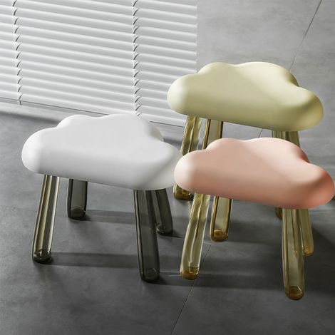 Tabouret transparent léger et luxueux en forme de nuage, tabouret pour se chausser, tabouret bas créatif pour enfants, planche en plastique à placer près de la table basse du salon, blanc (1/5)