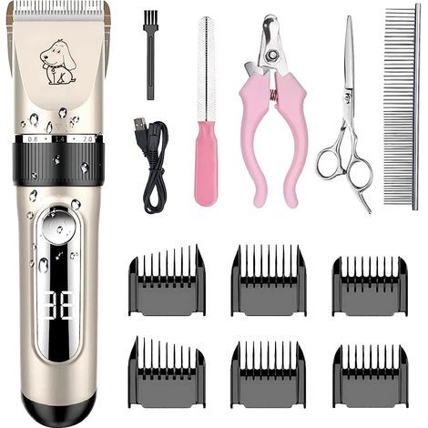 Tondeuse Chien IPX7 Professionnel Sans Fil Détachable Tondeuse pour Chien Lames en Céramique Ecran LCD Charge Rapide Rasoir Chien Lame Détachable et Lavable à faible bruit 5 Vitesses de Rotation H608 (1/5)