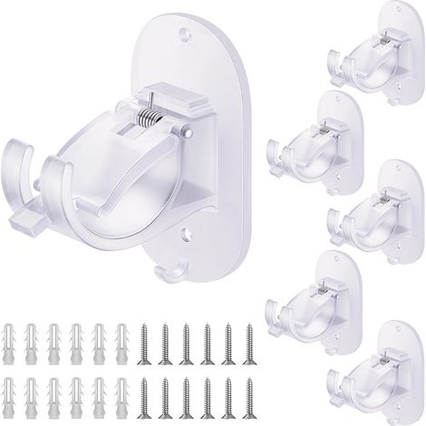 Support Tringle Rideaux Sans Percage Pièces, Double Fixation Auto Adhésif et Vis Renforcée, Métal Résistant Universel pour Coffre Volet Roulant, Salle de Bain Cuisine Chambre - Transparent (1/5)