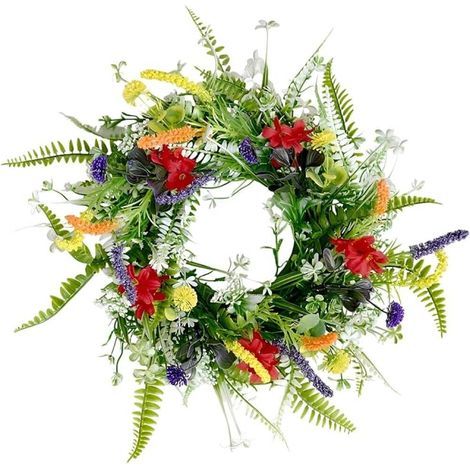 Spring Wreaths for Front Door, 35 cm (13.8 Inches) Artificial Wildflower Summer Wreath, Decorative Spring Wreath for Door Wall Decor