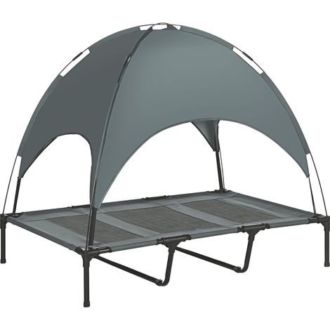 Lit surélevé pour chien avec ombrelle, lit de voyage pour chien et chat sur pieds, toile Oxford respirante, protection UV, structure métallique, sac de transport inclus, couchage extérieur pour chat 1 (1/5)