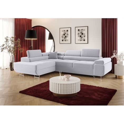 Ecksofa Schlafsofa Sofa MONARO Stoff Poso Hellgrau Ottomane Links (1/3)