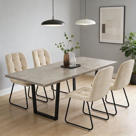 Ensemble de table à rallonges et chaises, table rectangulaire en MDF de 130 à 170 cm(4 chaises, velours, beige) (1/5)