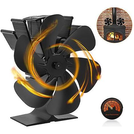 Ventilateur à double tête à 6 pales pour poêle à bois, mini ventilateur de cheminée, ventilateur de four pour poêle à bois (1/4)