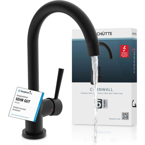 Robinet d'évier basse pression avec Bec Haut, mitigeur monocommande à économie d'énergie, pivotant à 360 Cuisine, Noir (1/5)