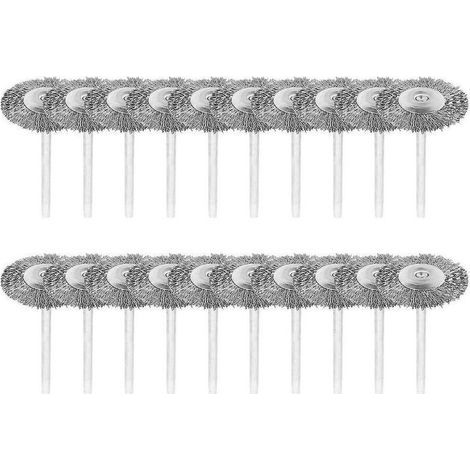 Juego de 20 cepillos de alambre con vástago de acero inoxidable de 3 mm para pulir con herramienta rotativa Dremel. (1/5)