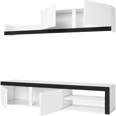 Mueble de salón TV Valco 2 Módulos Blanco y Negro 180 cm (1/5)