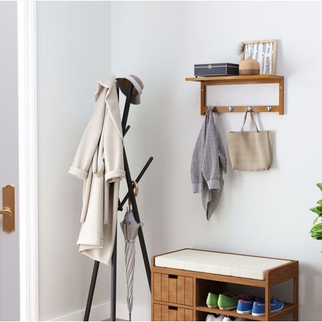 Wandgarderobe aus Bambus, 4 Metallhaken, 50 x 16 x 17,5 cm, natur, OKMYHOME (1/5)