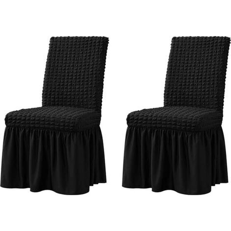 Chair Covers, 2-Piece Dining Chair Covers, Stretchable, Black, Non-Slip, Washable, Furniture Protector with Skirt, Country Style, for Hotel, Ceremony, Party (Black) (1/5)