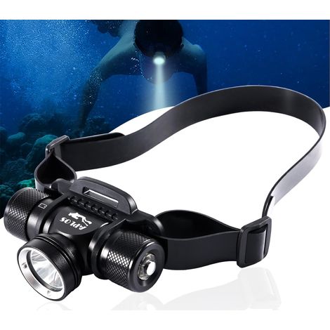H900 Lampe frontale de-plongée - 3000 lumens Lampe Frontale Rechargeable étanche pour plongée, 3 modes d'éclairage Étanche IP68 pour Natation randonnée Camping Chasse pêche (1/5)