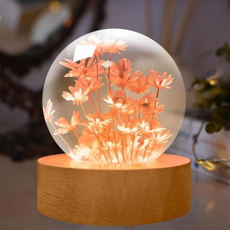 Lampe Boule en Cristal avec Fleur Perpétuelle Cadeau de Décoration de Bureau Veilleuse d'ambiance (1/5)