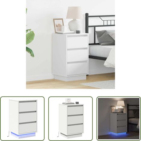 vidaXL Éclairage LED - Cabinet de chevet Blanc 39 x 34,5 x 65 cm Bois d'ingénierie (1/5)