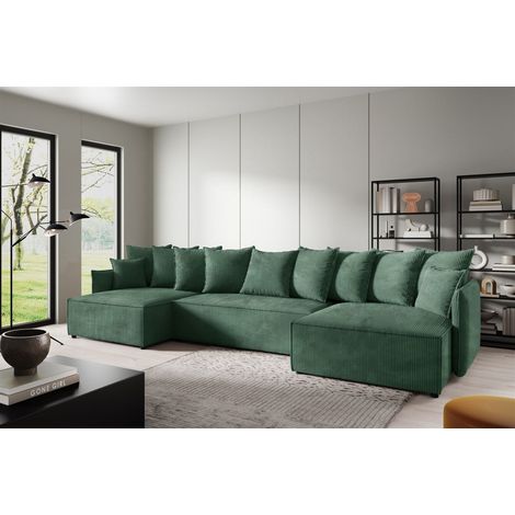 Wohnlandschaft mit Schlaffunktion MINEA Sofa U-Form in Stoff Poso Grün (1/4)