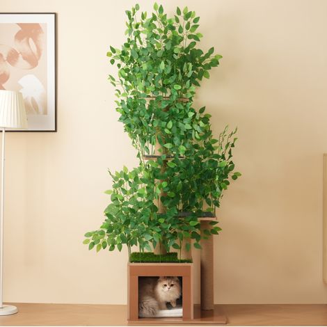Kratzbaum in Baumform, 190 cm, mit 4 Plattformen und Höhle, grünes MDF (1/5)