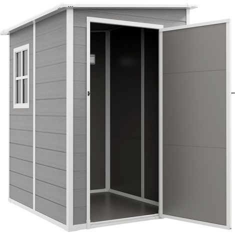 Gerätehaus 1,54m³, Gartenhaus mit Pultdach, 122 x 149 x 192/177 cm, Geräteschuppen mit Abschließbar Tür, Fenster, Fahrradgarage, Gartenschrank aus Aluminium, für Hinterhof, Garten, Grau