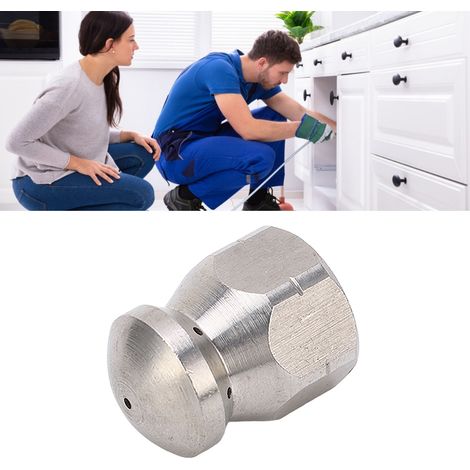 Buse de vidange pour nettoyeur haute pression 5000 PSI, mini buse de vidange compacte et durable, tuyau de vidange haute pression, petite tête ronde - 1 trou avant, 6 trous arrière (1/5)
