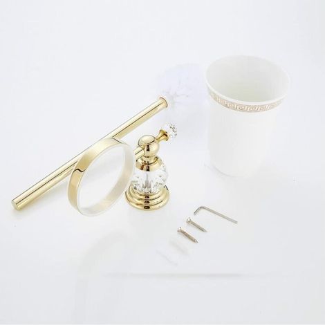 Porte Brosse Toilettes en métal avec verre poli et Set Toilettes Accessoires WC Design Or Fixation Murale et Finition Doré Style Européen por Salle de Bain MOONSTARS (1/4)