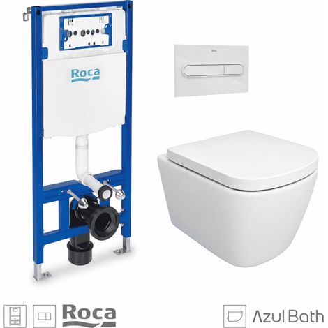 Pack WC Bastidor empotrado ROCA Duplo cisterna y pulsador PL1 dual blanco con inodoro suspendido Tornado Link blanco de AzulBath (1/5)