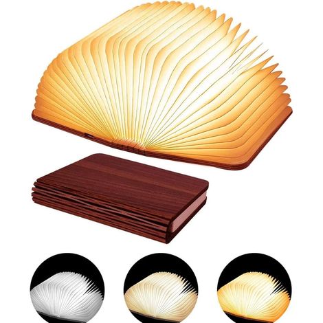 LED-Buchlampe, USB-aufladbar, magnetische LED-Holzleuchte, faltbare Leselampe (Braun) - 15 × 11 × 2,5 cm [Energieklasse A]