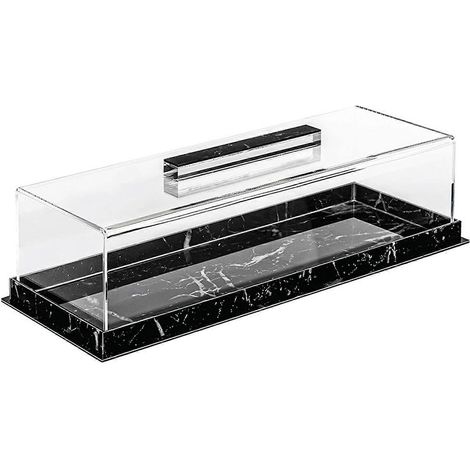 Plateau de service rectangulaire à desserts avec couvercle transparent, boîte de présentation en acrylique, plateau de rangement pour gâteaux, usage professionnel et domestique, blanc (1/5)