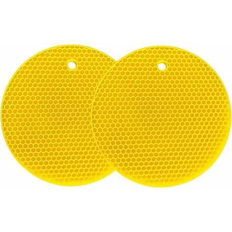 DEESSE SHOP - Tapis de séchage multi-usages en silicone, support de pot, imperméable, (lot de 2) antidérapant, flexible, durable (jaune) (1/5)