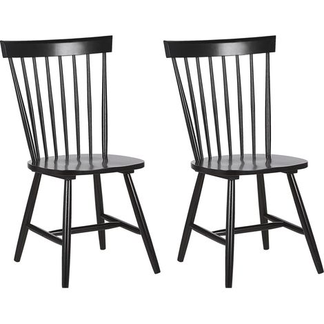 Set of 2 Dining Chairs Black Rubberwood Rustic Vintage High Spindle Back Painted Living Room BURGES (1/5)