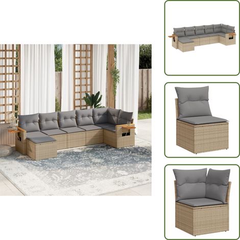 Muebles de exterior - vidaXL Set sofás de jardín 7 piezas y cojines ratán sintético beige - Sofás de jardín 7 piezas