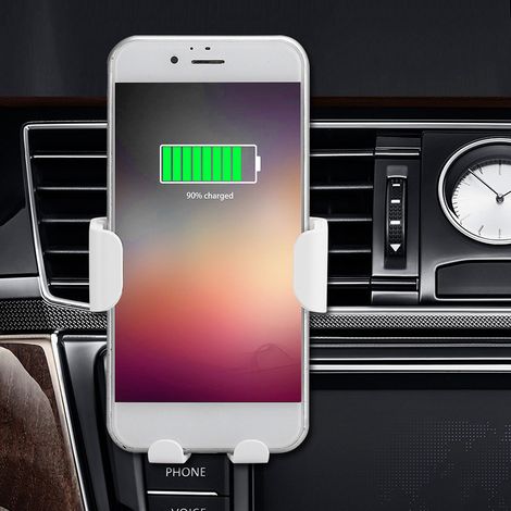 Support de voiture chargeur sans fil, rotation 360°, charge rapide, support téléphone universel, blanc (1/5)